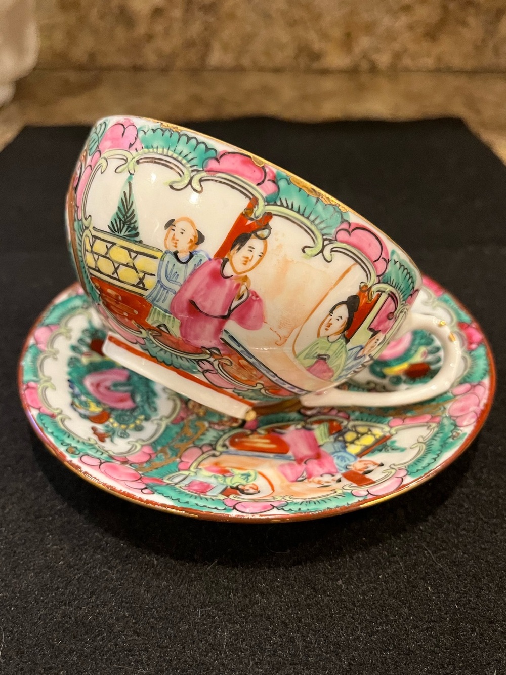 Vintage Famille Rose Medallion PCT Japanese Porcelain Ware Tea Cup and Saucer